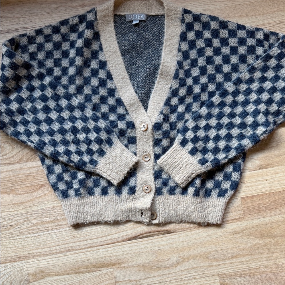 Navy and Beige Checkered Cardigan
